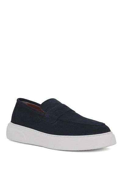 Deri Company Fite Men's Navy Blue Suede Leather Sports Shoes