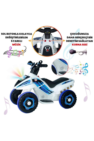 VaVbaby Crazy Cross Akülü Motor ATV 6v Beyaz-Mavi