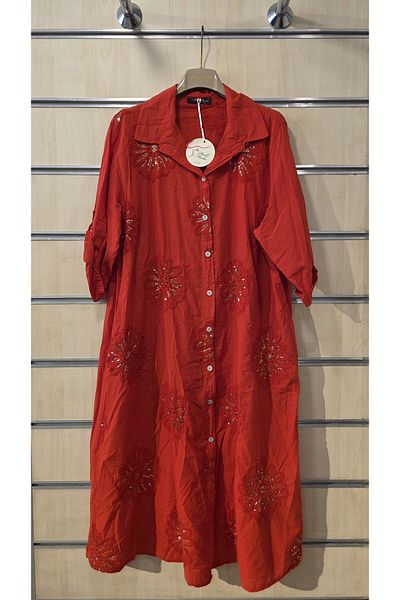 Park Moda Italian Cotton Shirt Dress with Floral Sequin Detail