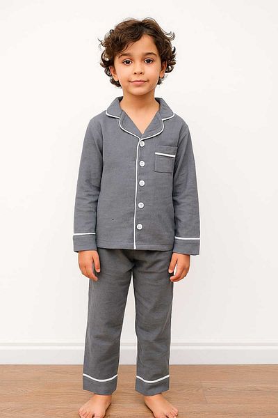 Tosyalı Burak Bebe Shirt Collar Buttoned Unisex Kids Muslin Pajama Set