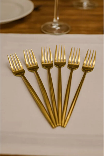 TUMU LIFE 6 Adet Gold Detaylı Çatal Takımı | 6 Parça Lüks Yemek Çatal Takımı ...
