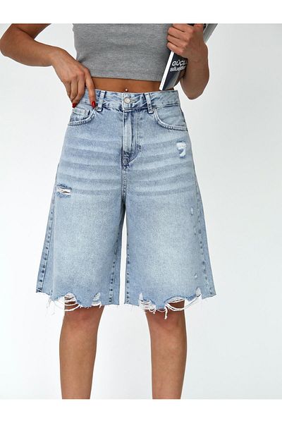XBELLA DENİM Pantaloni scurți Bermuda lungi de damă, cu detaliu rupt, lungime midi