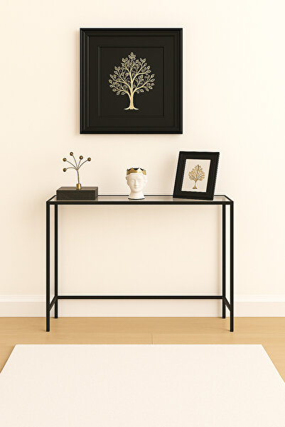 AVİBO HOME Zerura Siyah Çerçeveli Cam Raflı Dresuar Modern İnce Tasarım "100*85*20"