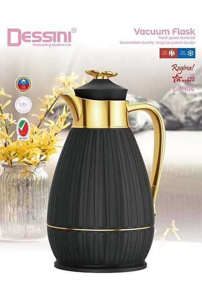 Dessini Tea & Coffee Vacuum Flask 1L DK104 Black/Gold