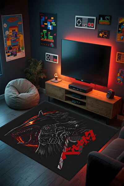 Alpacarpet Desenli Anime & Gamer Halısı Kaymaz Taban Makinede Yıkanabilir Gen...