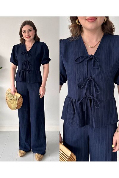 DENİZLİFE Women's Front Tie-Up Short Sleeve Suit