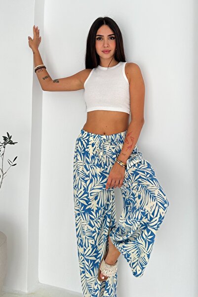 FEMELLE Pantaloni casual largi din viscoză țesut cu talie înaltă pentru femei