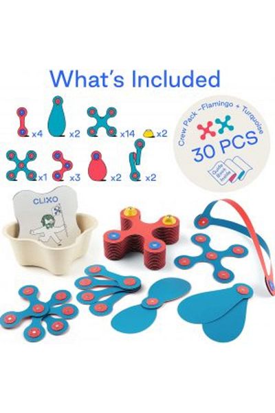 Clicstoys Clixo set to build with magnet, Itsy pack Flamingo-Turquoise 30