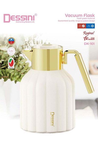 Dessini Tea & Coffee Vacuum Flask 1L Dk101 Beige/Gold