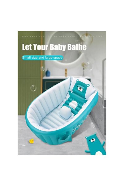 SMARTECH Cadă de baie gonflabilă pentru bebeluși și copii, design ergonomic, portabilă, pliabilă, mini piscină de călătorie, albastră