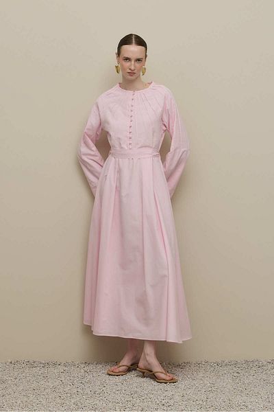 Fahhar Thin Ribbed Voile Dress Pink