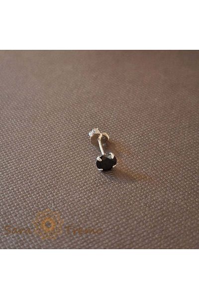 saratremo Unisex Earring 925 Silver with Black Zirconia Crystal, 5 mm
