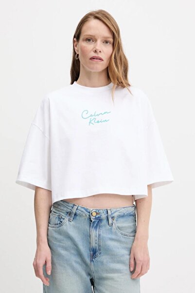 Calvin Klein D1 Collection Women's White Crop T-Shirt Lv047C202G-Yaa