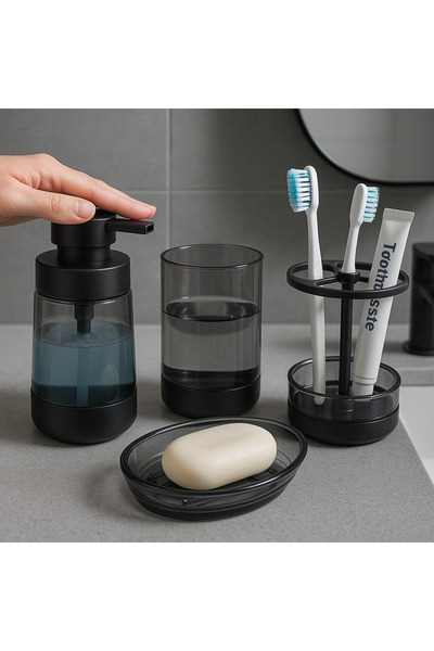 Living مجموعة إكسسوارات حمام بلاستيكية من 4 قطع - تصميم أنيق ومدمج