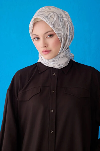 Elabutik Eșarfă de mătase Tivil cu talie 4125D BEIGE 90 x 90