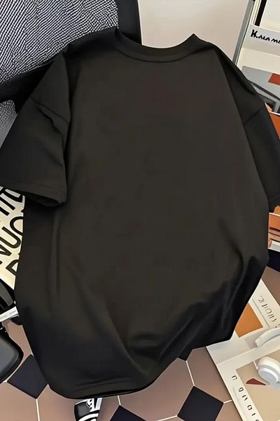 Tarz Cool Men's Matte Black Oversize Crew Neck Printed T-Shirt