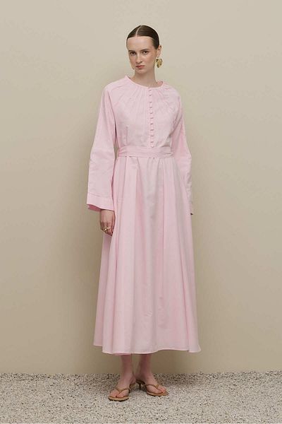 Fahhar Thin Ribbed Voile Dress Pink