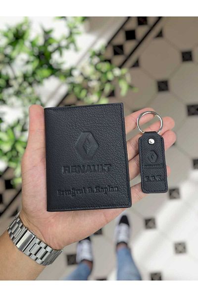 VİSSO Renault Car Compatible 1904 Genuine Leather Car License Case and Keychain