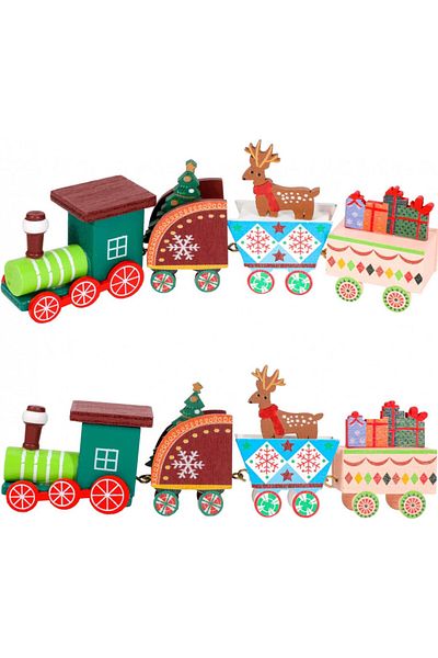 Qpout Christmas train set and 24 decorative boxes, multicolor, wood/foam/foil