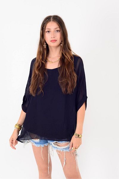 Park Moda 6061 Bat Sleeve Back Tie Silk Bluz