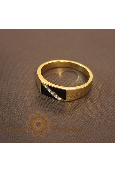 saratremo Masonic Ring with 5 Zirconia Crystals – Elegant Design with Black Decor, 7mm Width