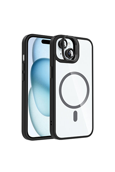Nezih Case Apple iPhone 15 Uyumlu Standlı ve Kamera Lens Hediyeli Magsafeli K...