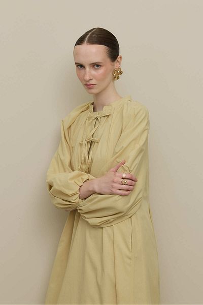 Fahhar Wide Voile Dress Light Yellow