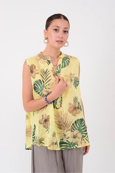 Park Moda 8228 Monstera Pattern Sleeveless Bluz