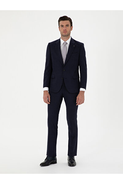 Cacharel Navy Blue Slim Fit Micro Patterned Mono Collar Wool Blend Suit 50272...