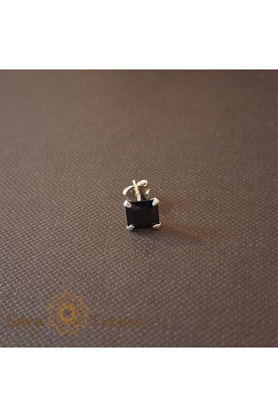 saratremo Unisex Silver Earring 925 with Black Zirconia Crystal, 6 mm