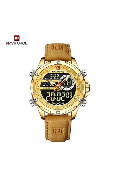 Naviforce NF9208 Luxury Fashion Genuine Leather Quality Calendar LCD Display Waterproof Quartz Men Watches