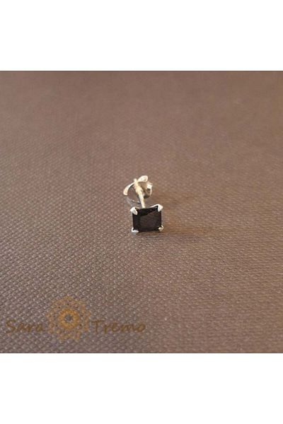 saratremo Unisex Earring Silver 925 with Black Zirconia Crystal Square, 5 mm