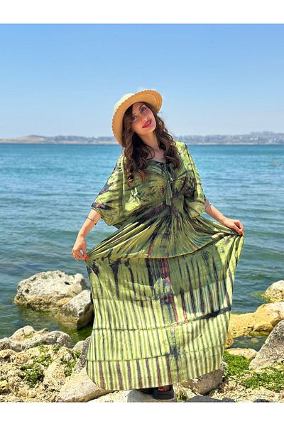 Gönülden Tasarım Long Poncho Ethnic Women's Dress with Patterned Wings