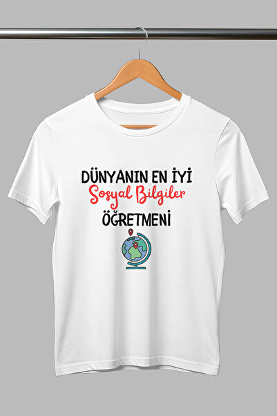 giftkonsept Dünyanın En İyi Sosyal Bilgiler Öğretmeni Baskılı Öğretmenler Günü Pamuklu Unisex Beyaz Tişört