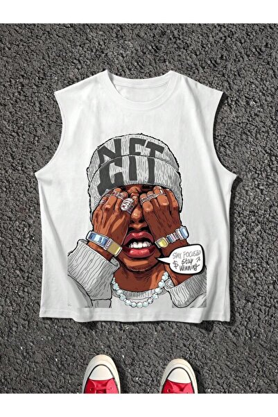 LAYORA Tricou fără mâneci pentru bărbați - stil graffiti cu imprimeu |   Spec...