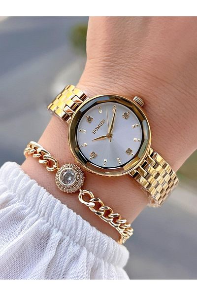 Homies Steel Cord 2 Years Warranty 30 Mt Water Resistant Women Wrist Watch+Bracelet Hm.B255005S.1