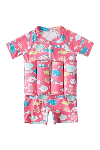 Toybox Kids Float Suit One-Piece Cartoon Short Sleeve Swimwear Jumpsuit, Pink,Size XXL(57x55cm) For 4-5 Yrs
