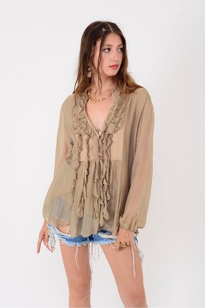 Park Moda 8603 Costello Silk Bluz with Front Riffir Detail