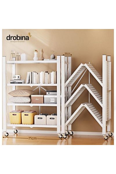 drobina Dropina 4-Tier Multi-Tier Foldable Metal Storage Rack for Garage/Kitchen/Home/Closet White