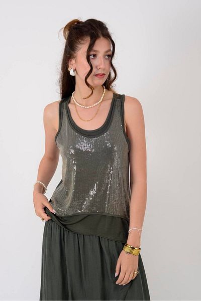 Park Moda 1684 Sequence Detail Lined Sleeveless Bluz