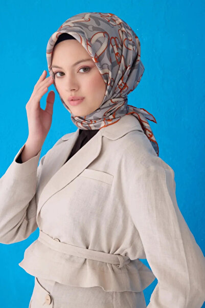 Elabutik Eșarfă de mătase Tivil cu talie 4125D GREY 90 x 90