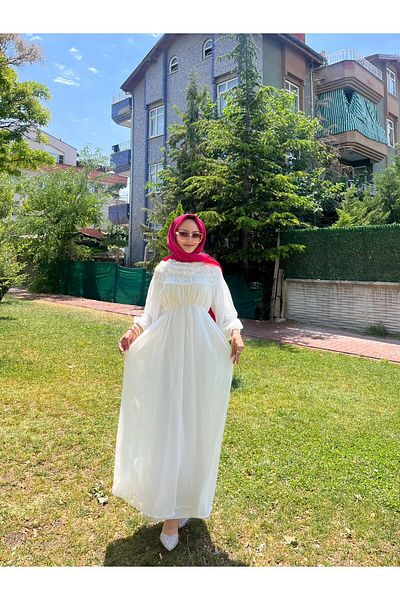 W WARGA Chiffon Dress with Ruffle Chest