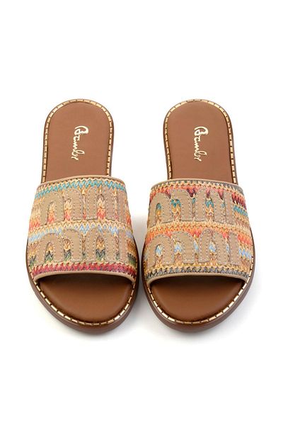 Bambi Multicolored Nude Leather Women's Slippers K04073102128