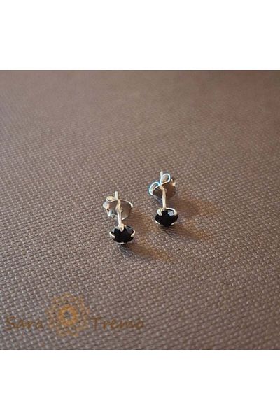 saratremo Unisex Silver Earrings 925 with Black Zirconia Crystal, 4 mm
