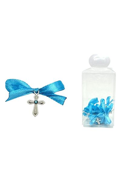 OEM Set 25 cruciulite pentru botez, fundita saten si cutie transparenta