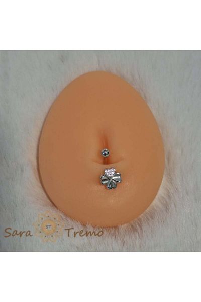 saratremo 925 Silver Belly Button Piercing with Lucky Clover and White Zirconia Crystals