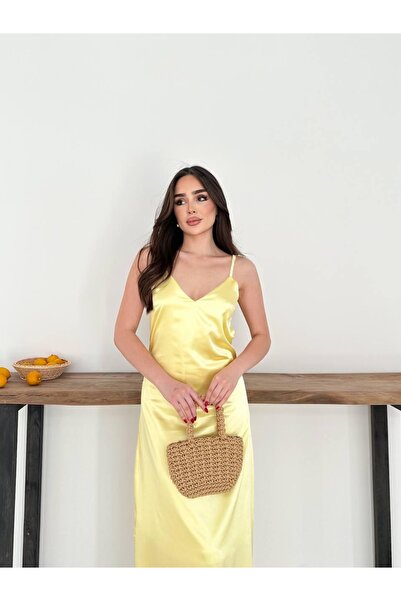 Ekim Store Butteryellow Sarı Sırt Detaylı Askılı Saten Elbise