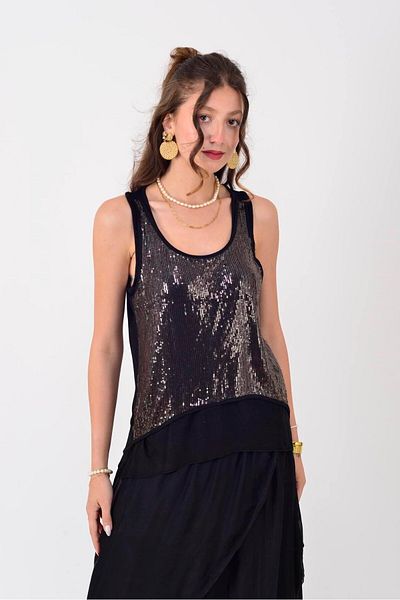 Park Moda 1684 Sequence Detail Lined Sleeveless Bluz