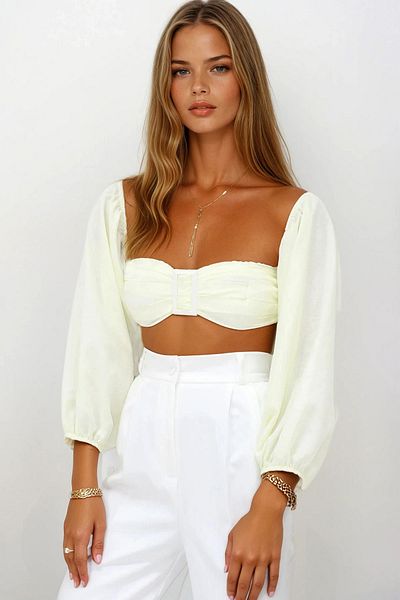 VAGGON Poplin Princess Sleeve Crop Blouse with Gipsey Back and Buckle Detail