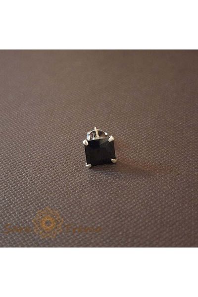 saratremo Unisex Earring Sterling Silver 925 with Black Square Zirconia Crystal, 7 mm